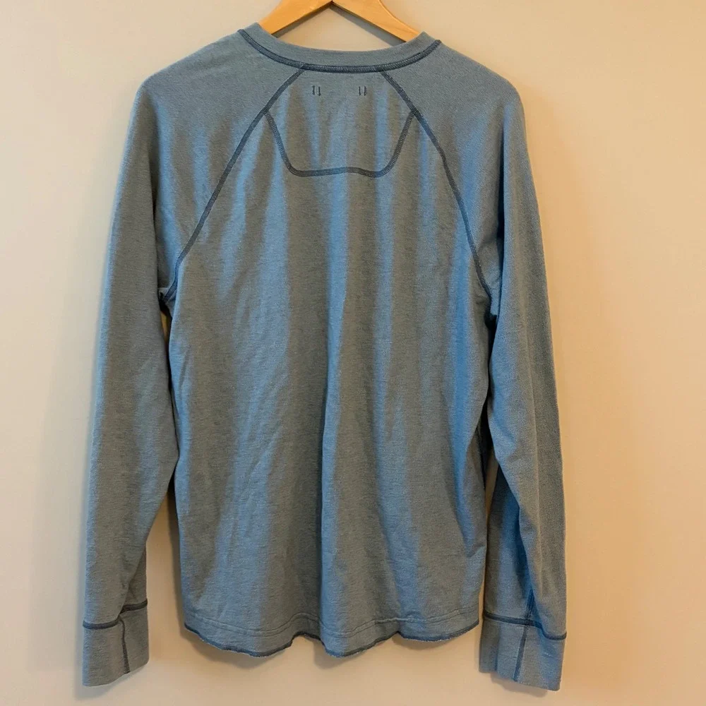 The North Face Mens Henley Shirt Long Sleeve Heather Blue Chest Pocket Large